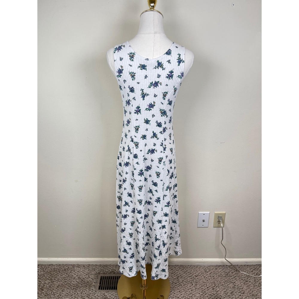 Vintage Ditsy Floral Ribbed Maxi Dress Women 10/12 White Purple 90s Grunge - Picture 6 of 9
